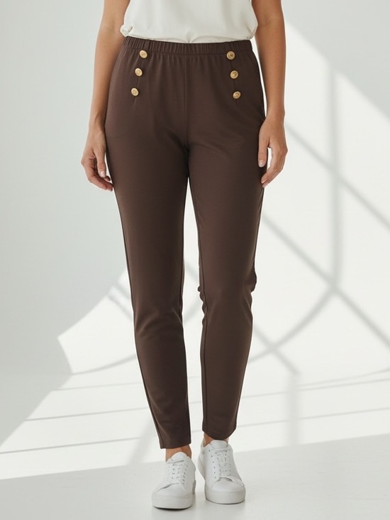 Pants - Stretch Leggings Gold Button High Rise Pull On Pants Quiet Luxury Minimal Chic